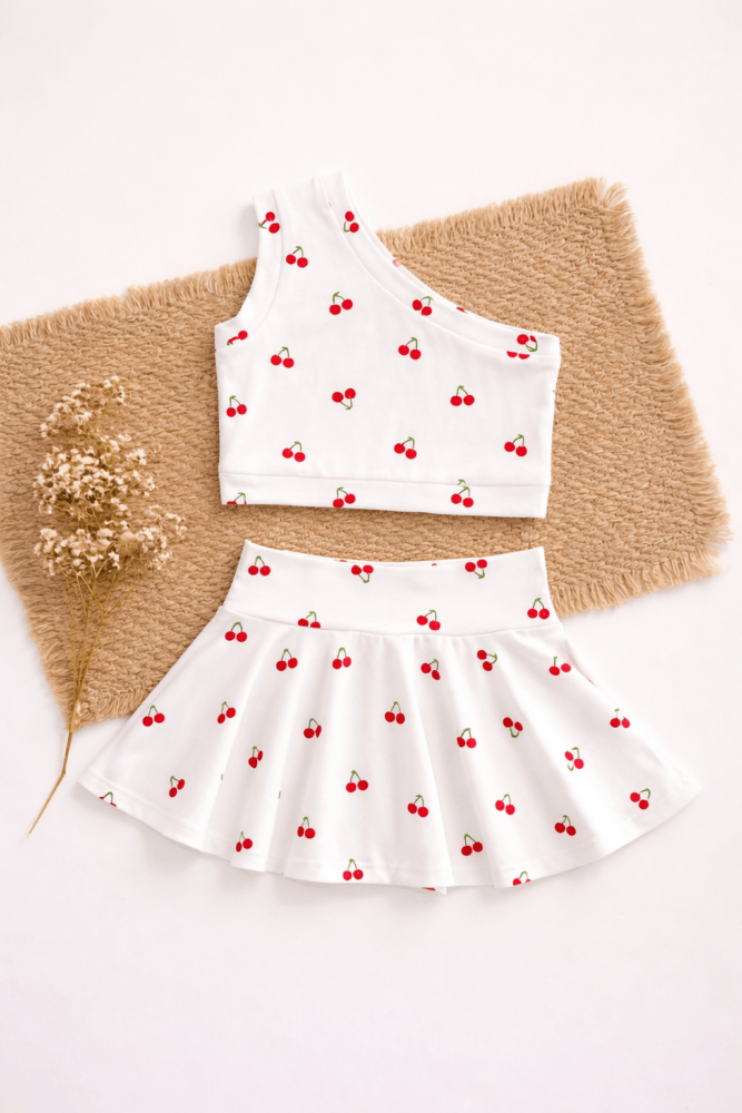 σετ με με κερασάκια – τοπ & φούστα/σορτσάκι 🍒✨
